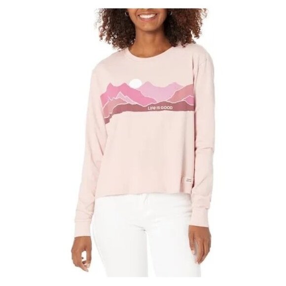 LIFE IS GOOD Crusher Long Sleeve Tee Sz L Pink Mountains Graphic 100% Cotton - Picture 1 of 16